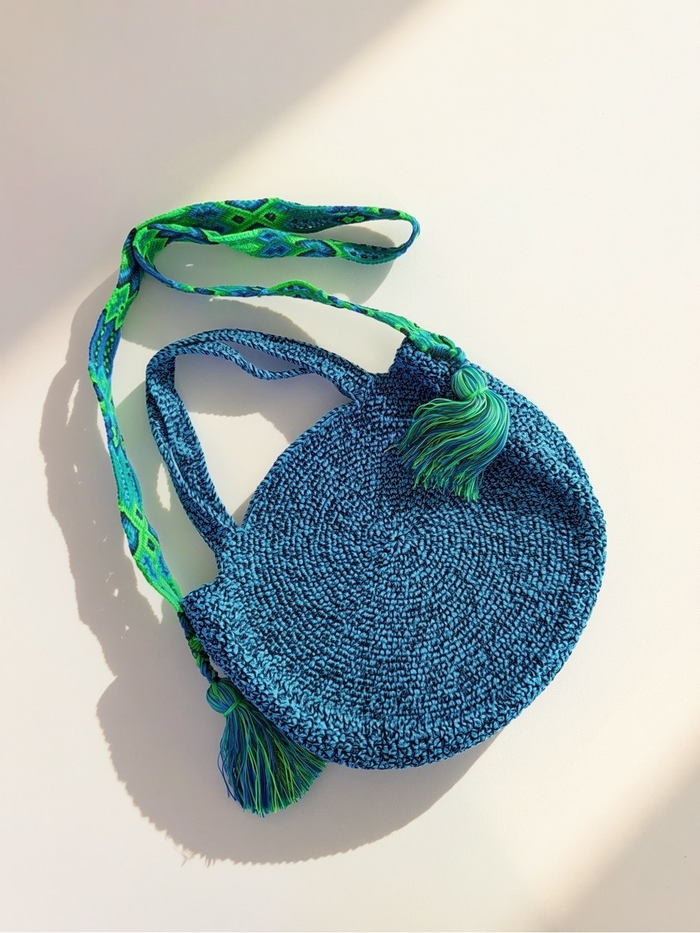 Gorgeous Color Handwoven Blue & Green Round Tote Bag